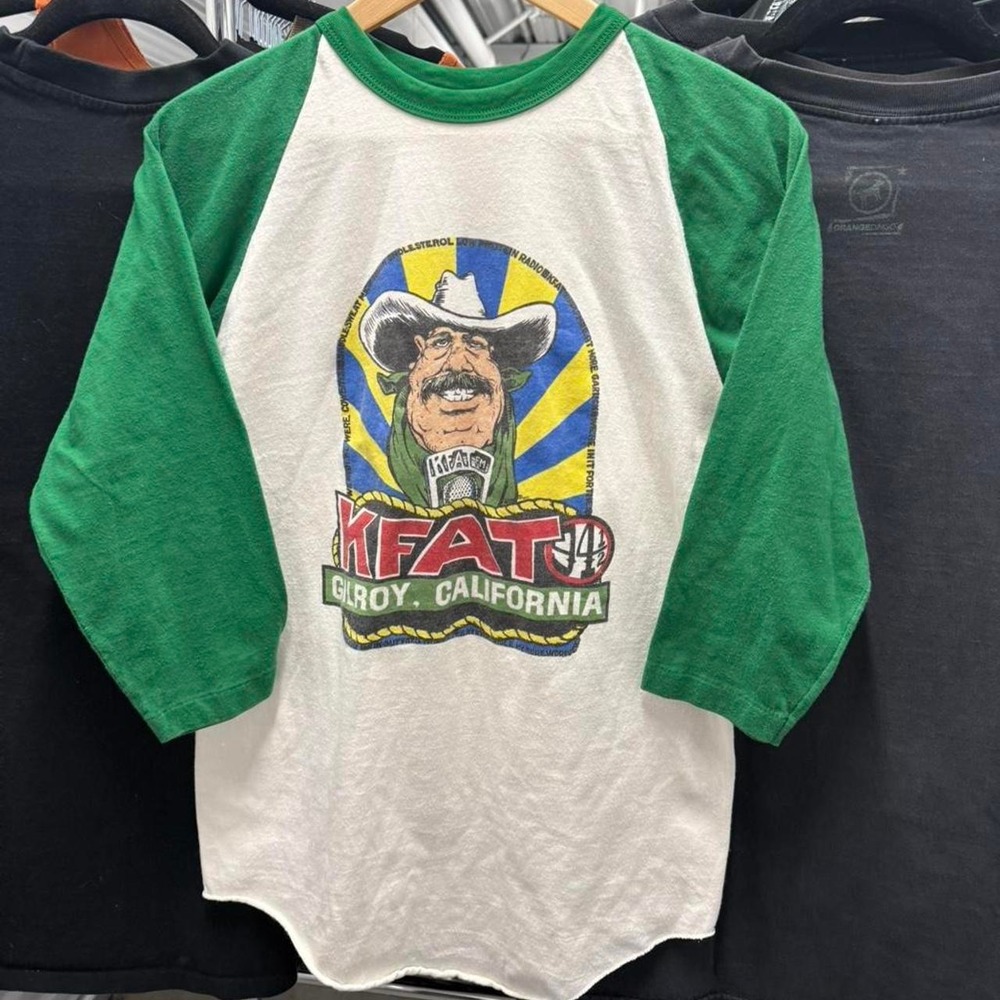 Vintage 70's / 80's KFAT Gilroy Cali "Because we Need The Bucks3/4's Sleeve Tee - Picture 2 of 7